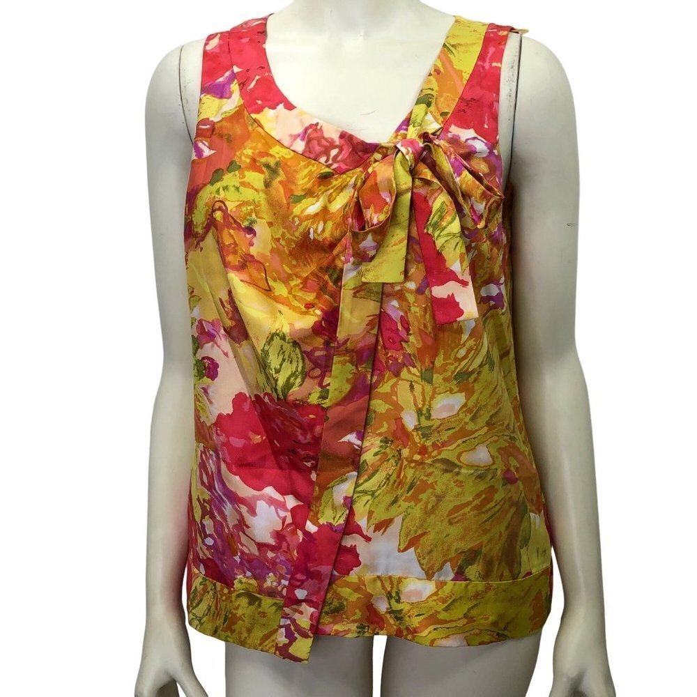 J CREW FLORAL PRINT SLEEVELESS SILK tie front BLOUSE SIZE 4